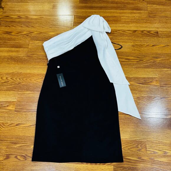 Tadashi Shoji Rigel Black White One Shoulder Dress NWT Formal Cocktail size L - Picture 11 of 14